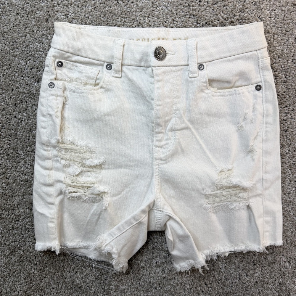 American Eagle Denim Cutoff Shorts Womens 2 White Distressed Frayed Summer